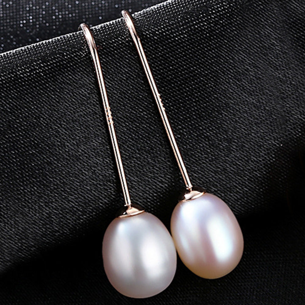 925 Sterling Silver Natural Pearl Drop Hook Earrings Fashion Jewelry Gift for Women Girls