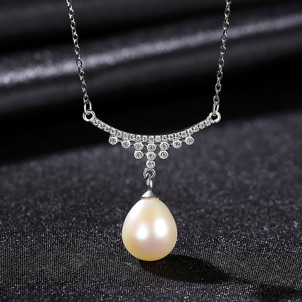 925 Sterling Silver Natural Pearl Drop Necklace Fashion Jewelry Gift for Women Girls