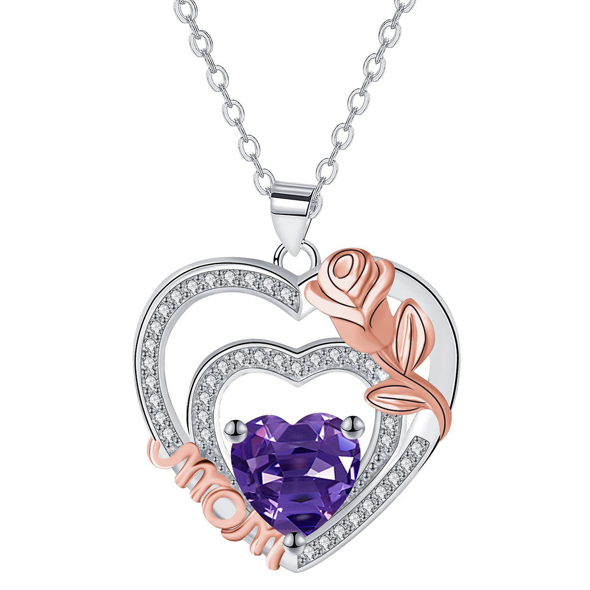 Copper With Silver/Rosegold Plated Heart Mom Pendant Necklace