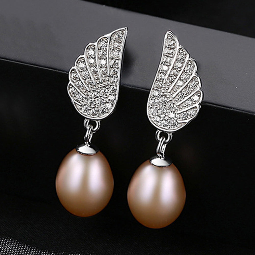 925 Sterling Silver Natural Pearl Long Drop Earrings Fashion Jewelry Gift for Women Girls