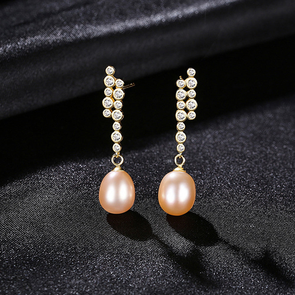 925 Sterling Silver Natural Pearl Drop Earrings Fashion Jewelry Gift for Women Girls