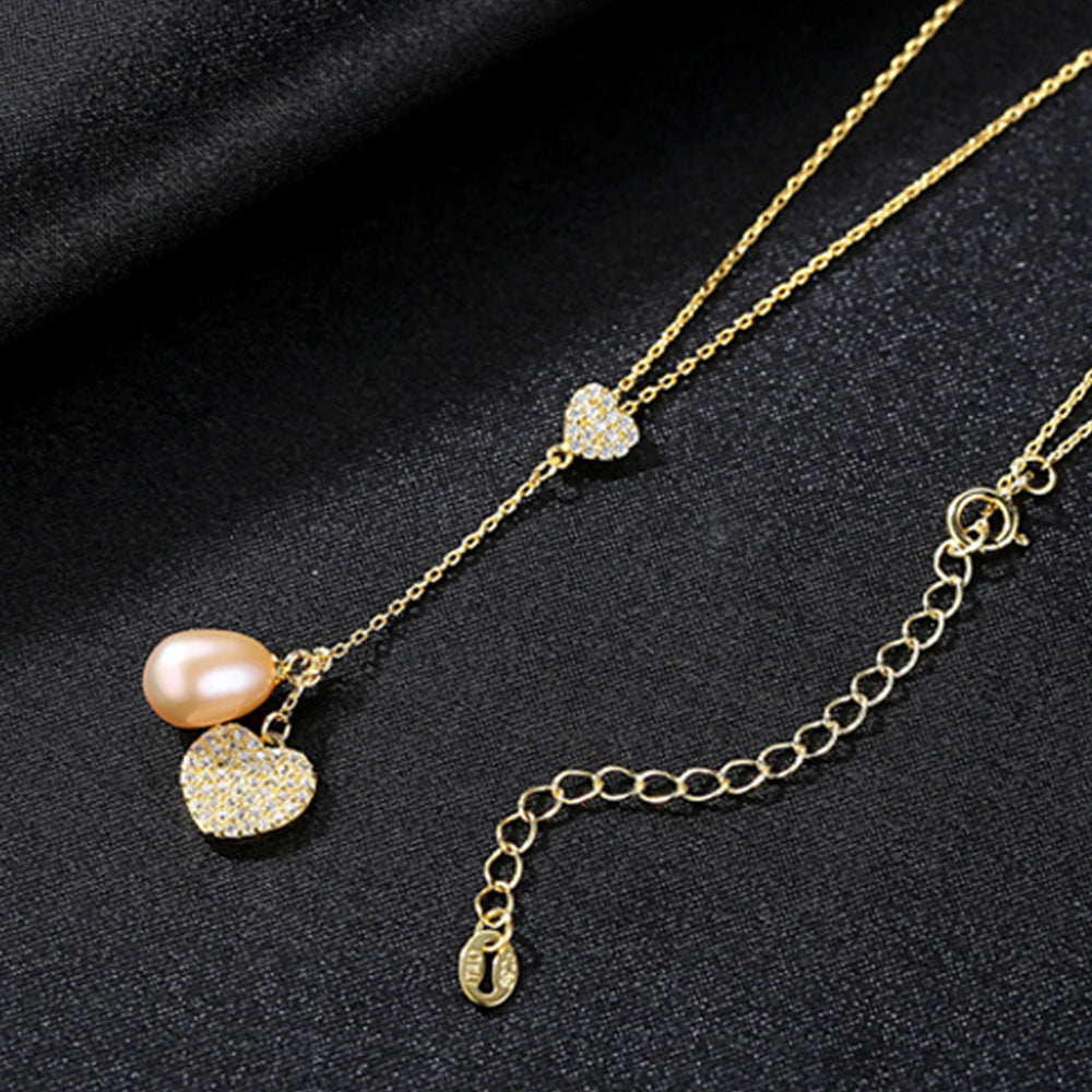 925 Sterling Silver Natural Pearl Drop Necklace Fashion Jewelry Gift for Women Girls