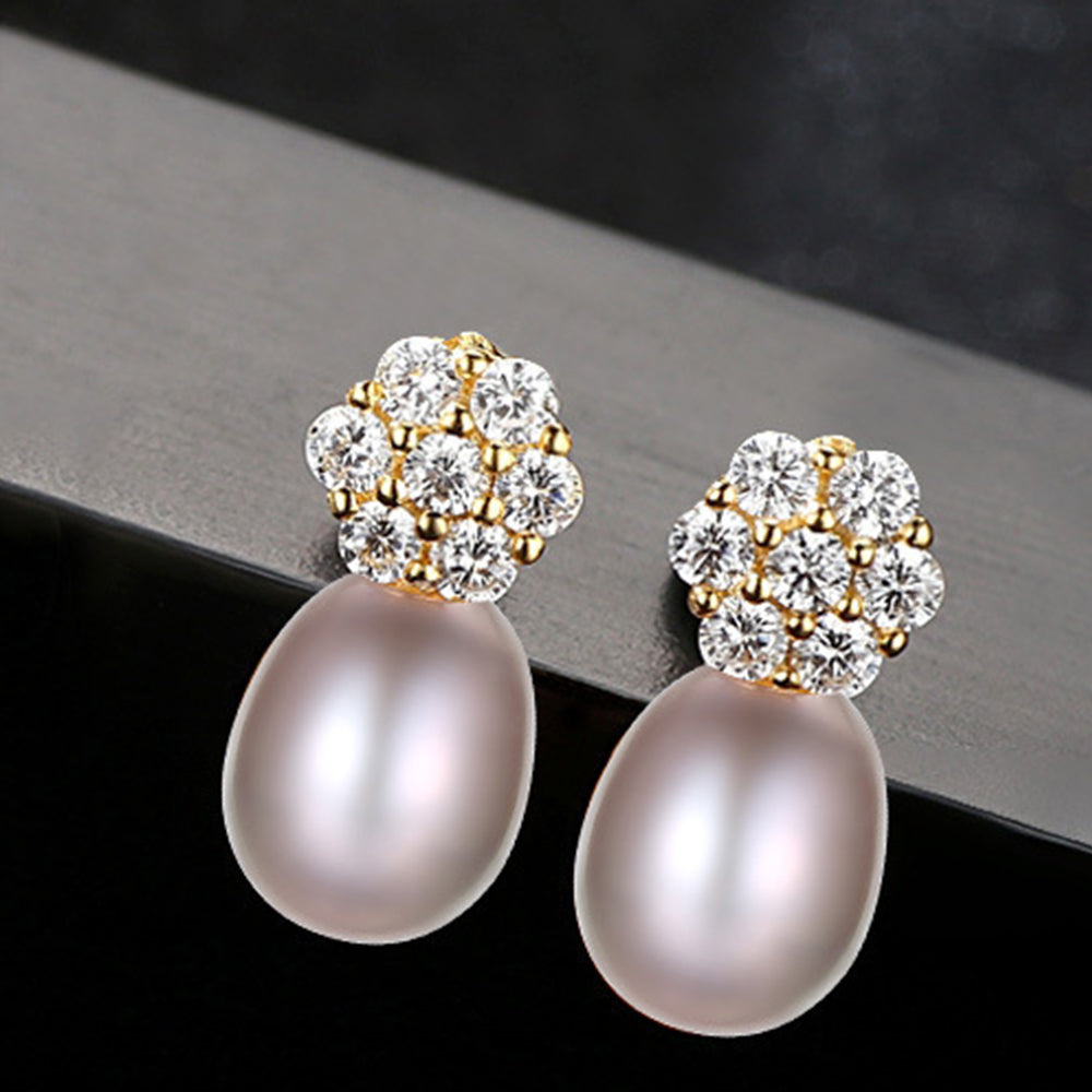 925 Sterling Silver Natural Pearl Stud Earrings Fashion Jewelry Gift for Women Girls
