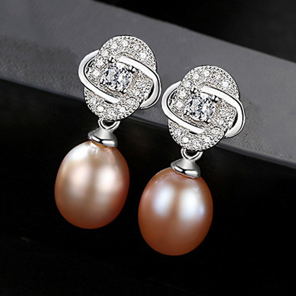 925 Sterling Silver Natural Pearl Drop Earrings Fashion Jewelry Gift for Women Girls