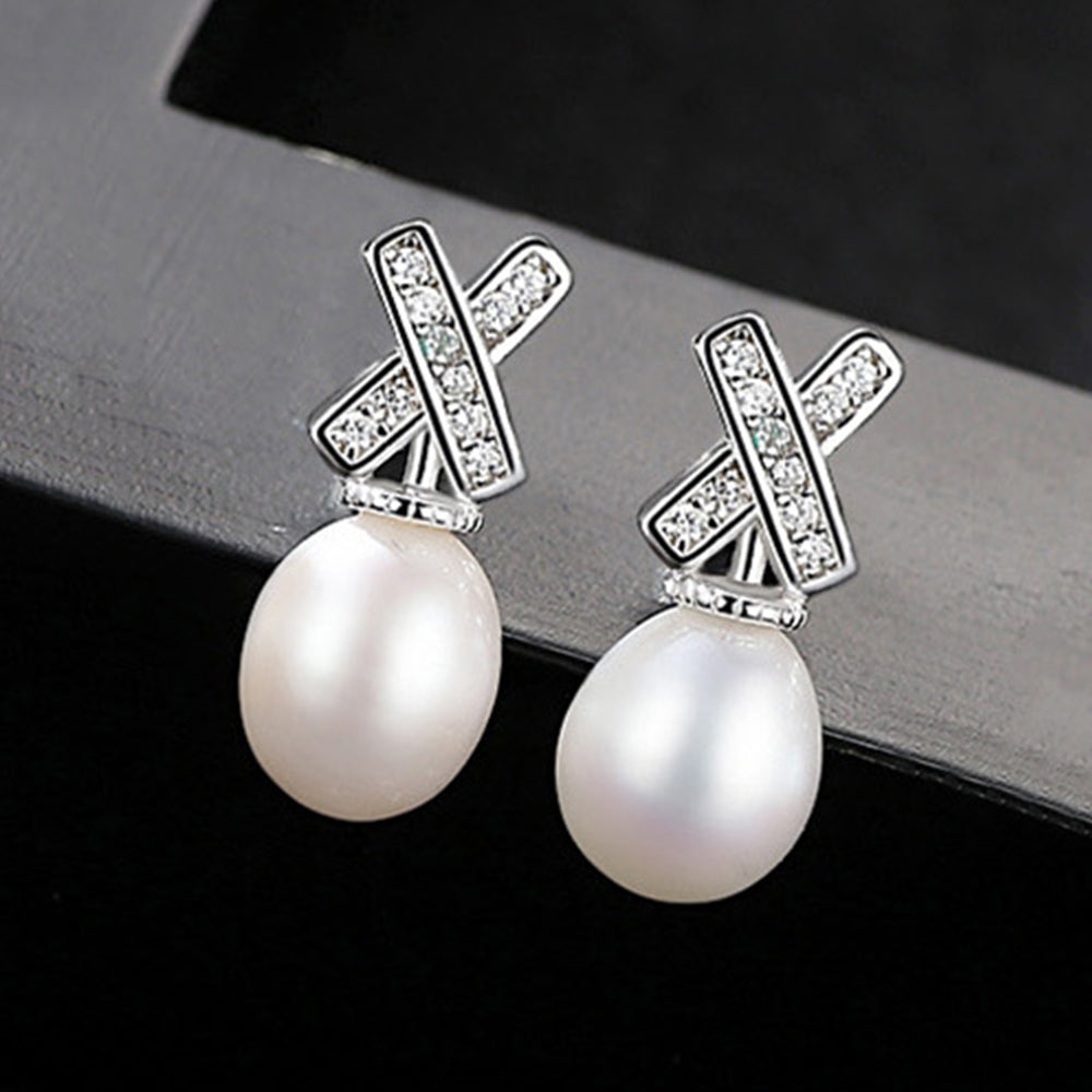 925 Sterling Silver Natural Pearl Drop Earrings Fashion Jewelry Gift for Women Girls