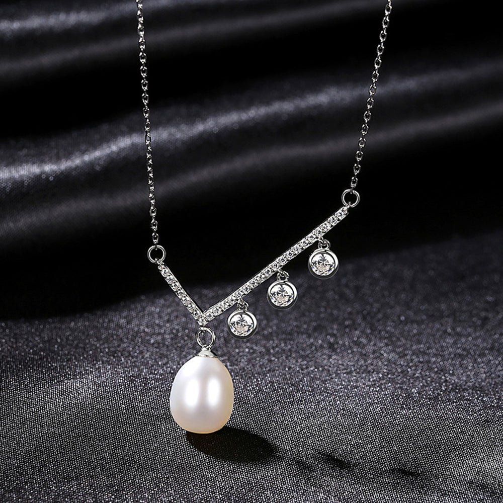 925 Sterling Silver Natural Pearl Drop Necklace Fashion Jewelry Gift for Women Girls