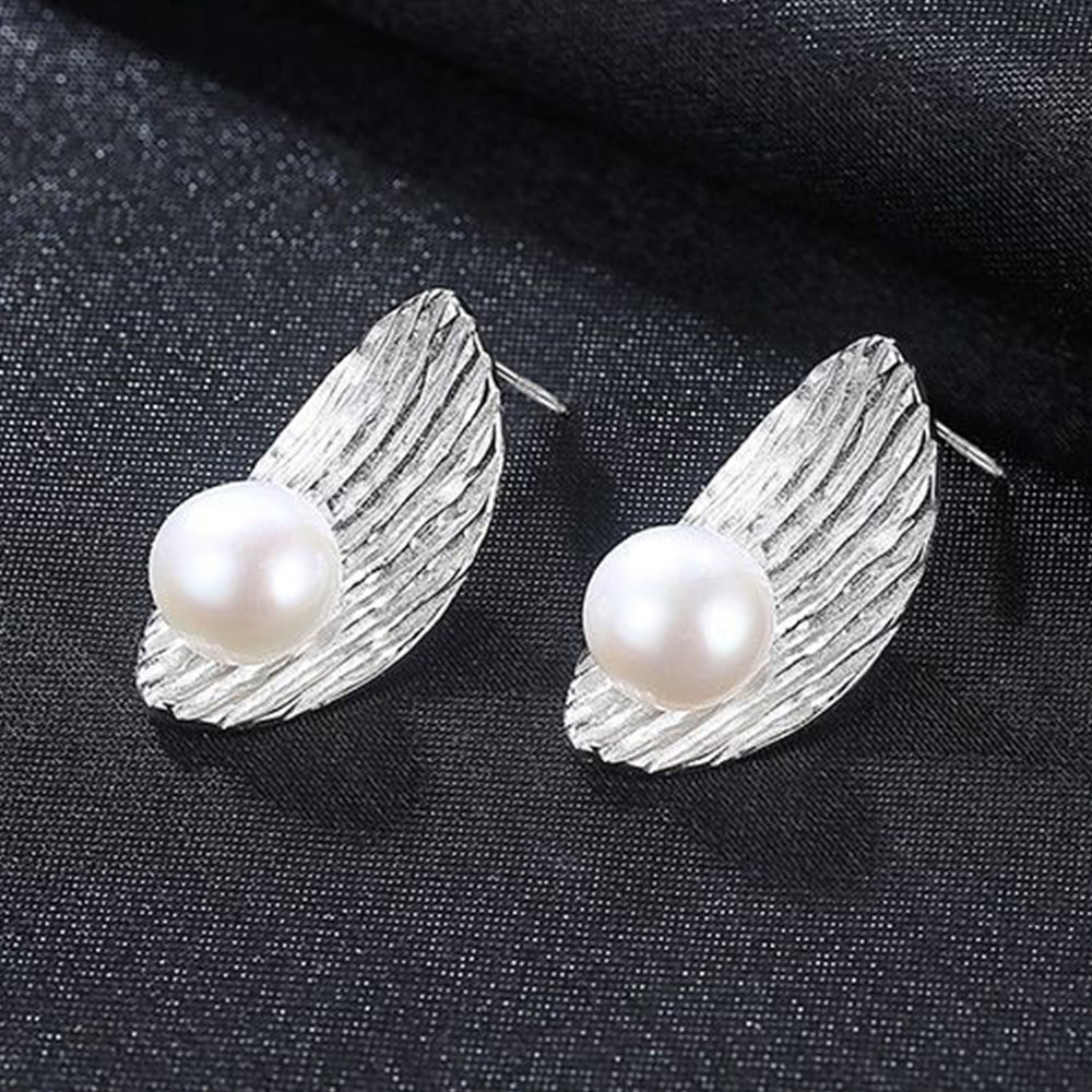 925 Sterling Silver Natural Pearl Big Stud Earrings Fashion Jewelry Gift for Women Girls
