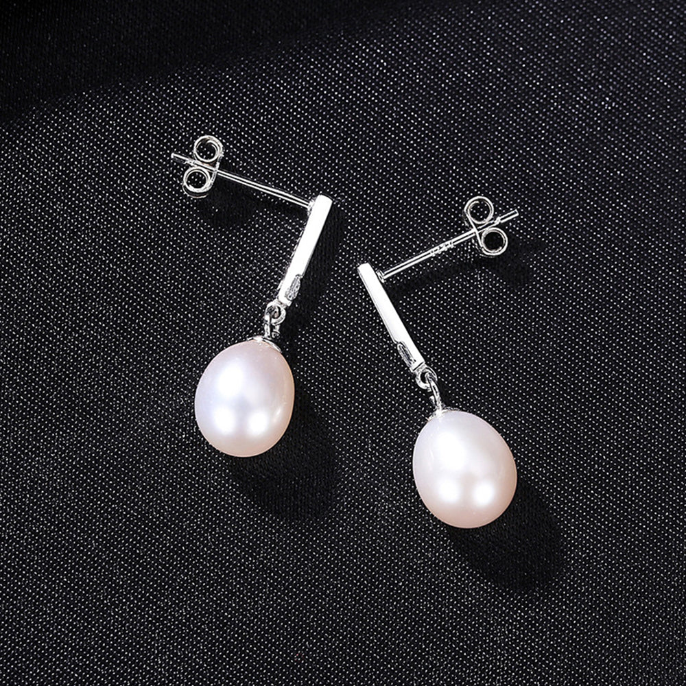 925 Sterling Silver Natural Pearl Drop Earrings Fashion Jewelry Gift for Women Girls
