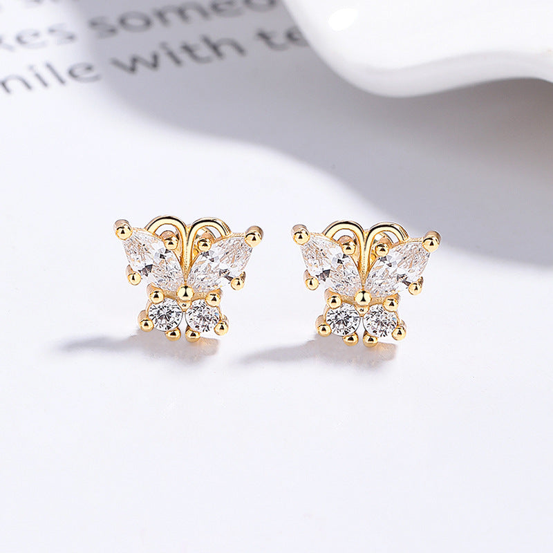 925 Sterling Silver Butterfly Screw Back Stud Earrings