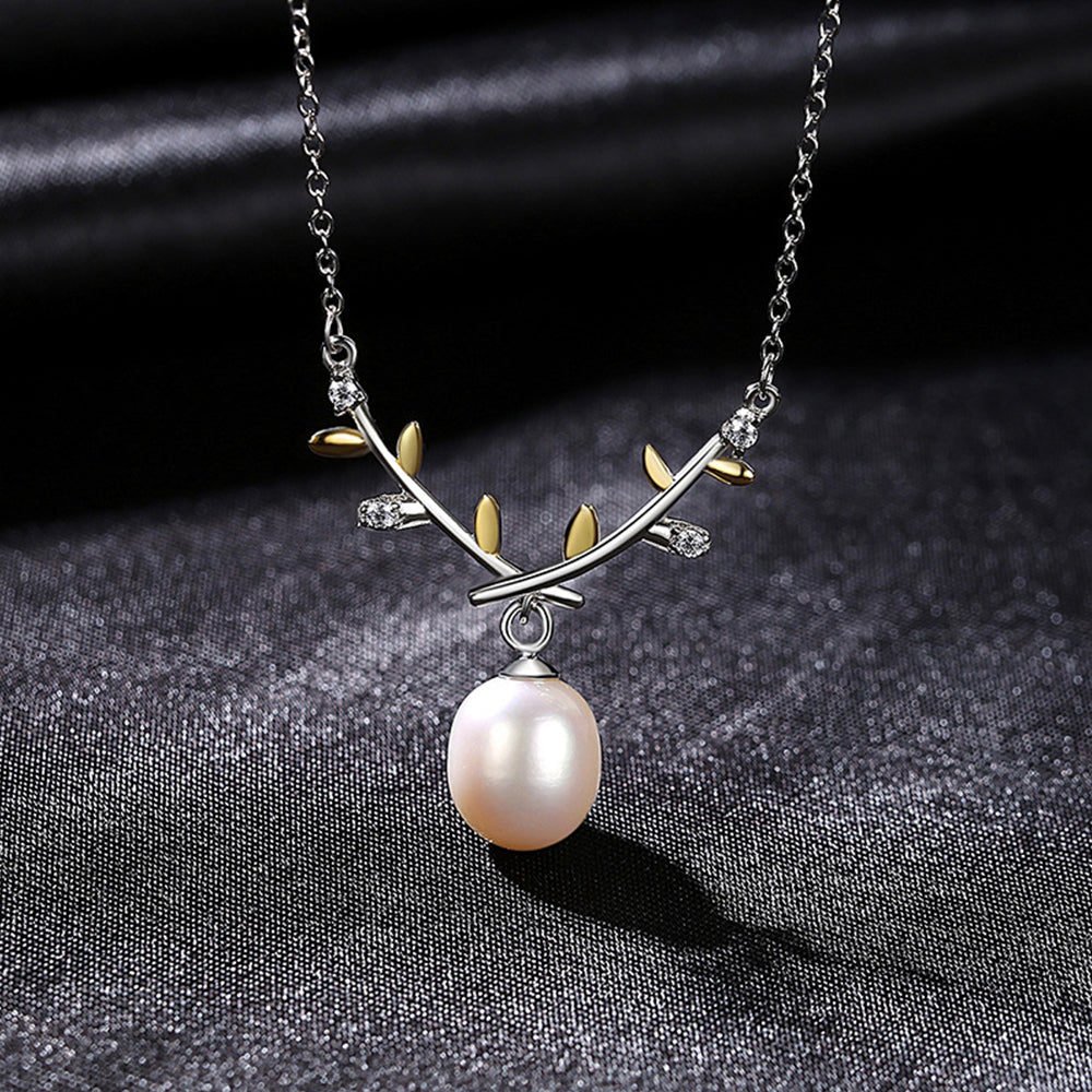 925 Sterling Silver Natural Pearl Drop Necklace Fashion Jewelry Gift for Women Girls