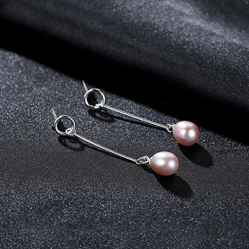 925 Sterling Silver Natural Pearl Drop Earrings Fashion Jewelry Gift for Women Girls