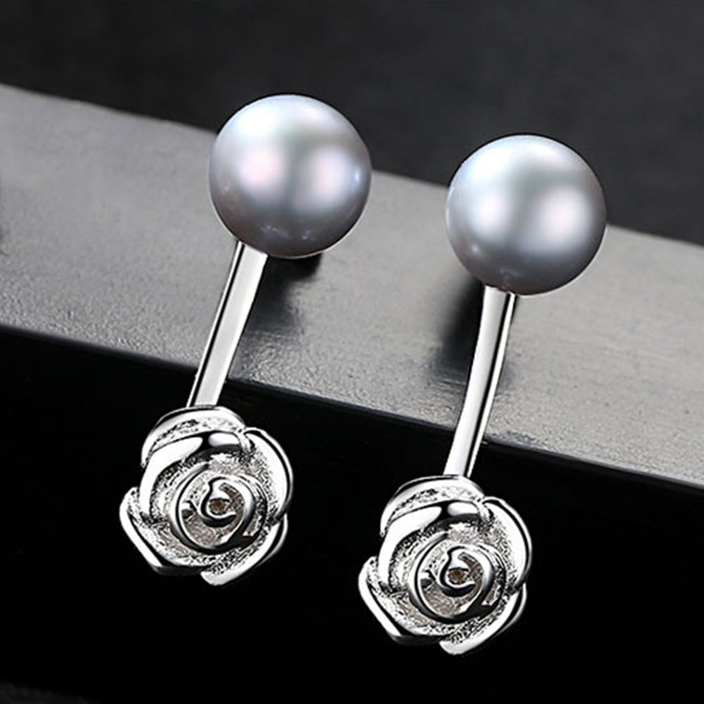 925 Sterling Silver Natural Pearl Long Drop Earrings Fashion Jewelry Gift for Women Girls
