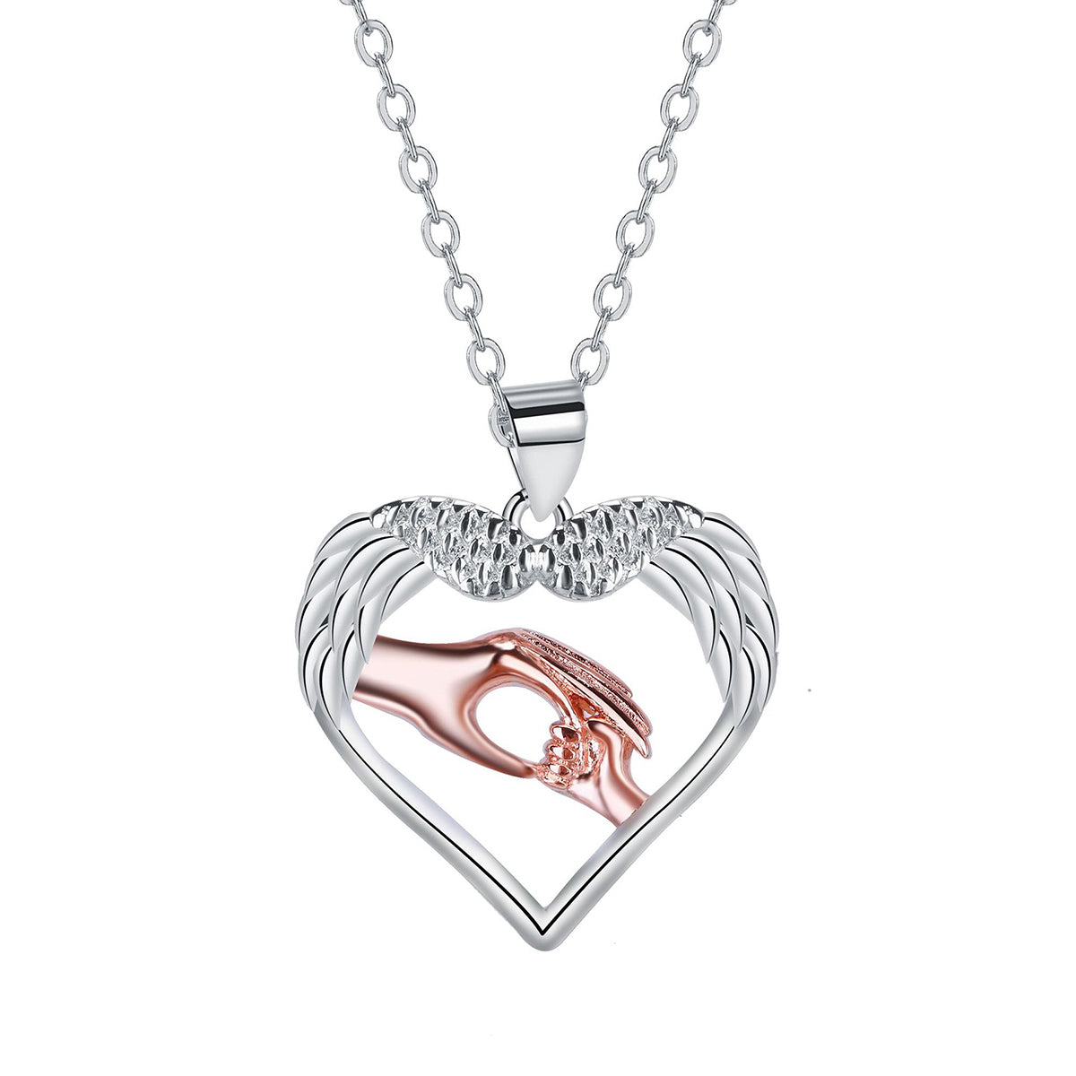 Collar con colgante de corazón de cobre bañado en plata y oro rosa