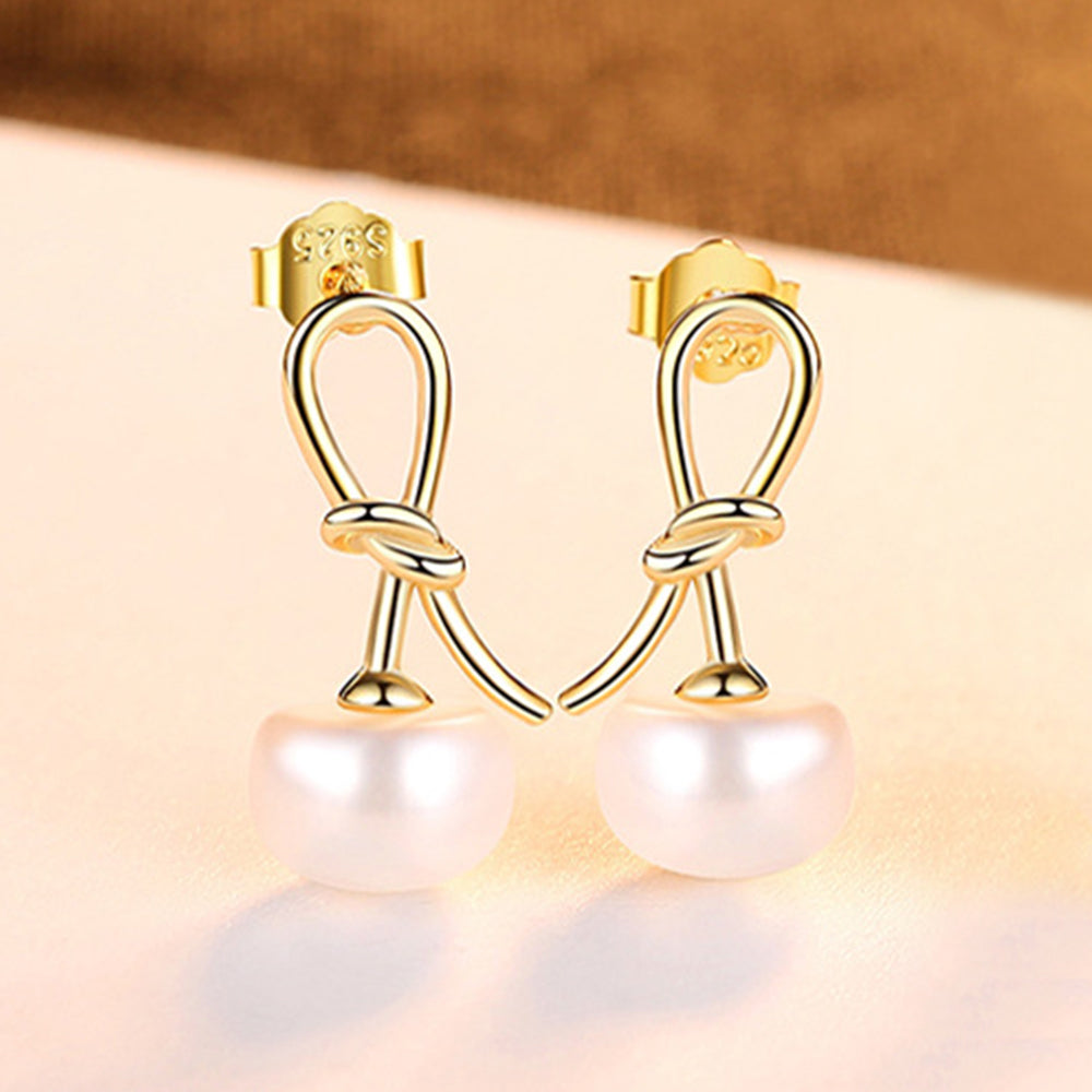 925 Sterling Silver Natural Pearl Drop Earrings Fashion Jewelry Gift for Women Girls