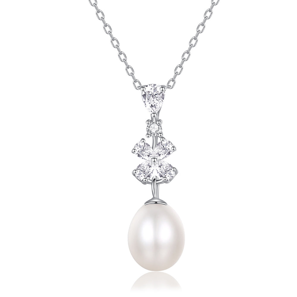 925 Sterling Silver Natural Pearl Drop Necklace Fashion Jewelry Gift for Women Girls