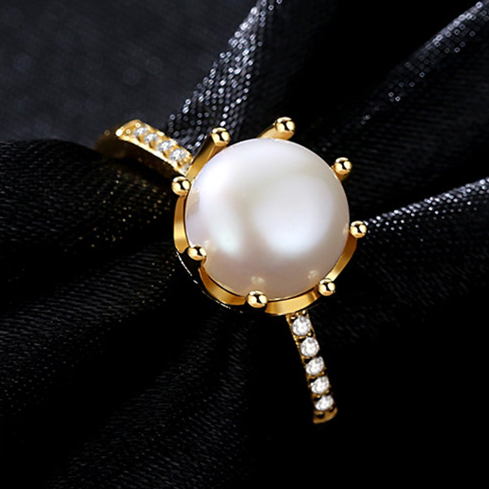 925 Sterling Silver Natural Pearl Ring Fashion Jewelry Gift for Women Girls
