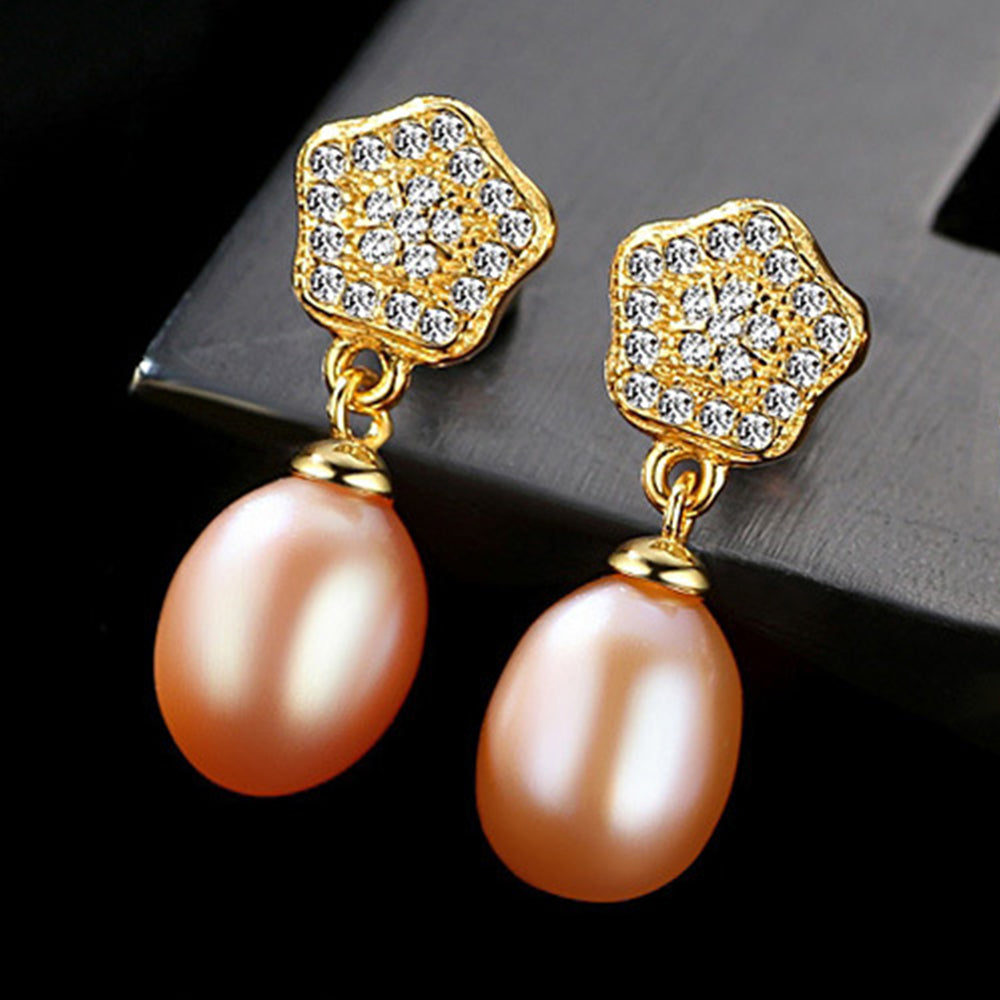 925 Sterling Silver Natural Pearl Long Drop Earrings Fashion Jewelry Gift for Women Girls