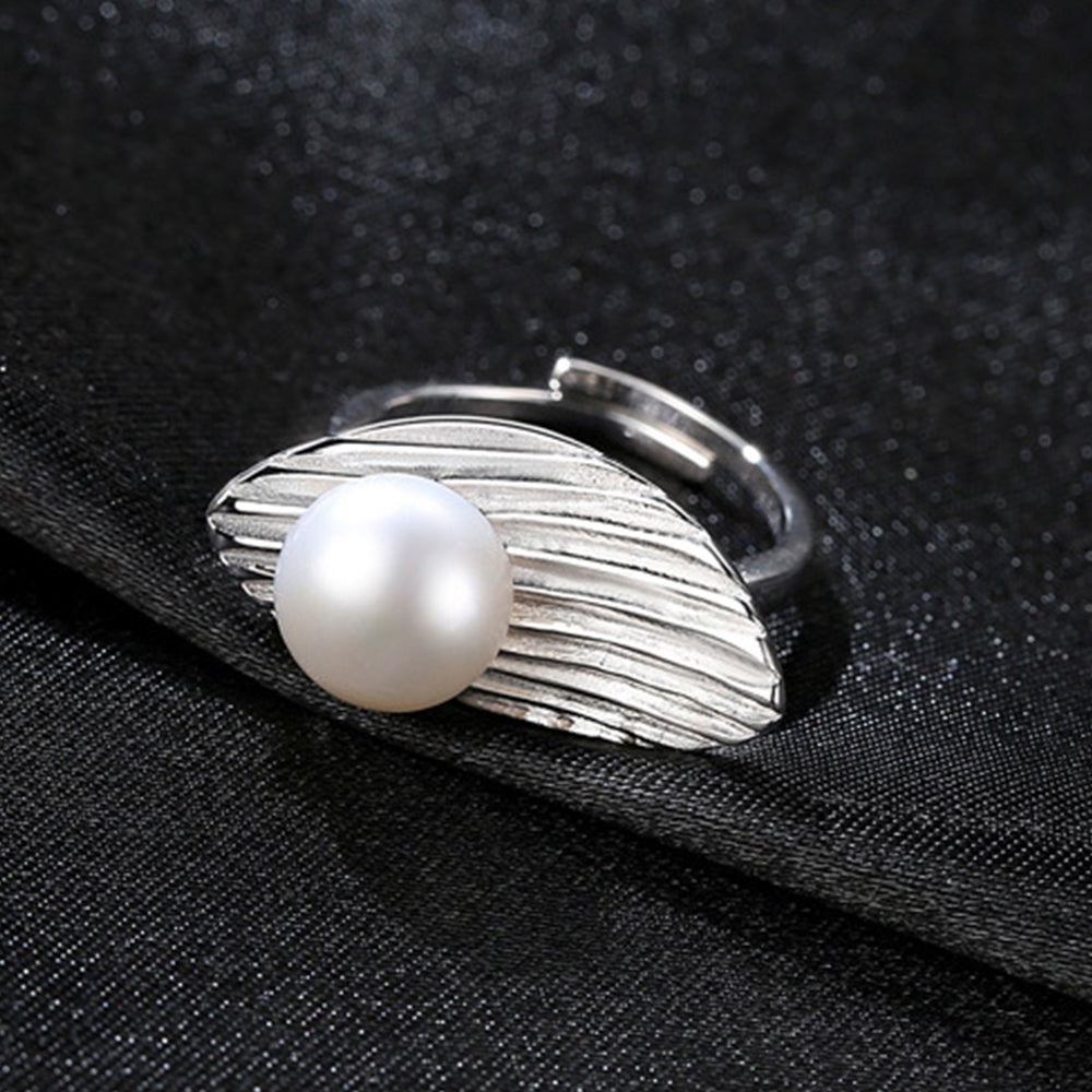 925 Sterling Silver Natural Pearl Ring Fashion Jewelry Gift for Women Girls
