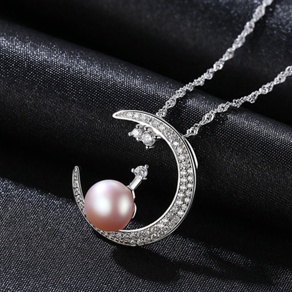 925 Sterling Silver Natural Pearl Drop Necklace Fashion Jewelry Gift for Women Girls