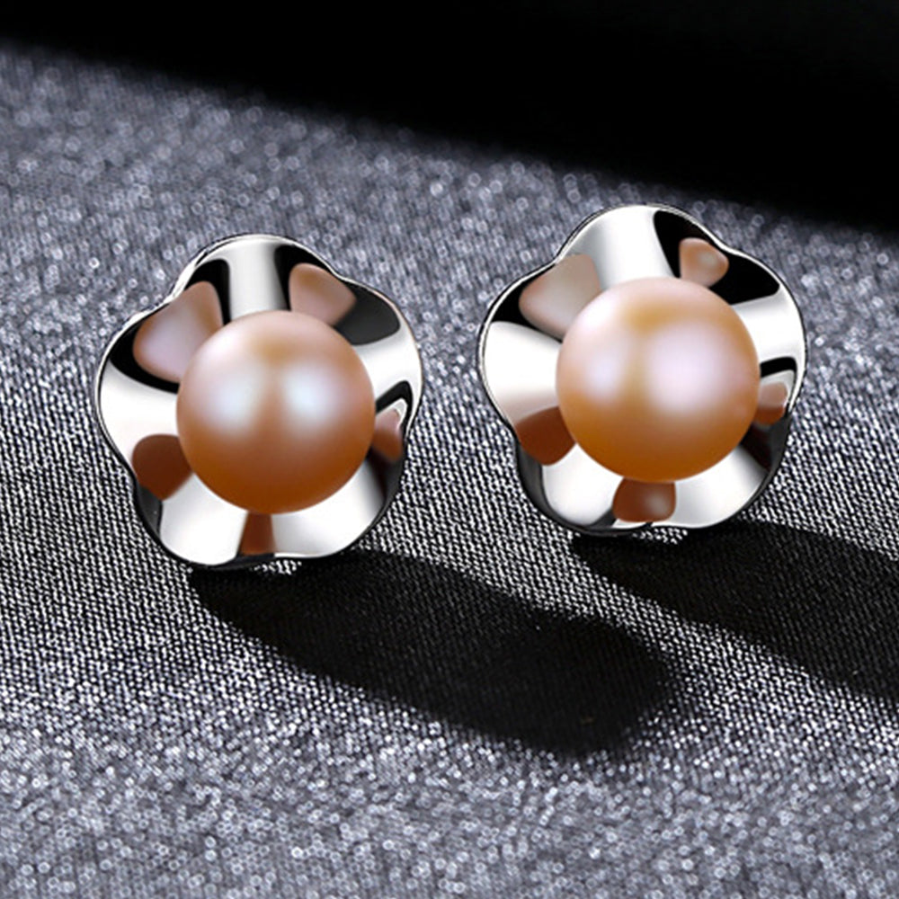925 Sterling Silver Natural Pearl Stud Earrings Fashion Jewelry Gift for Women Girl