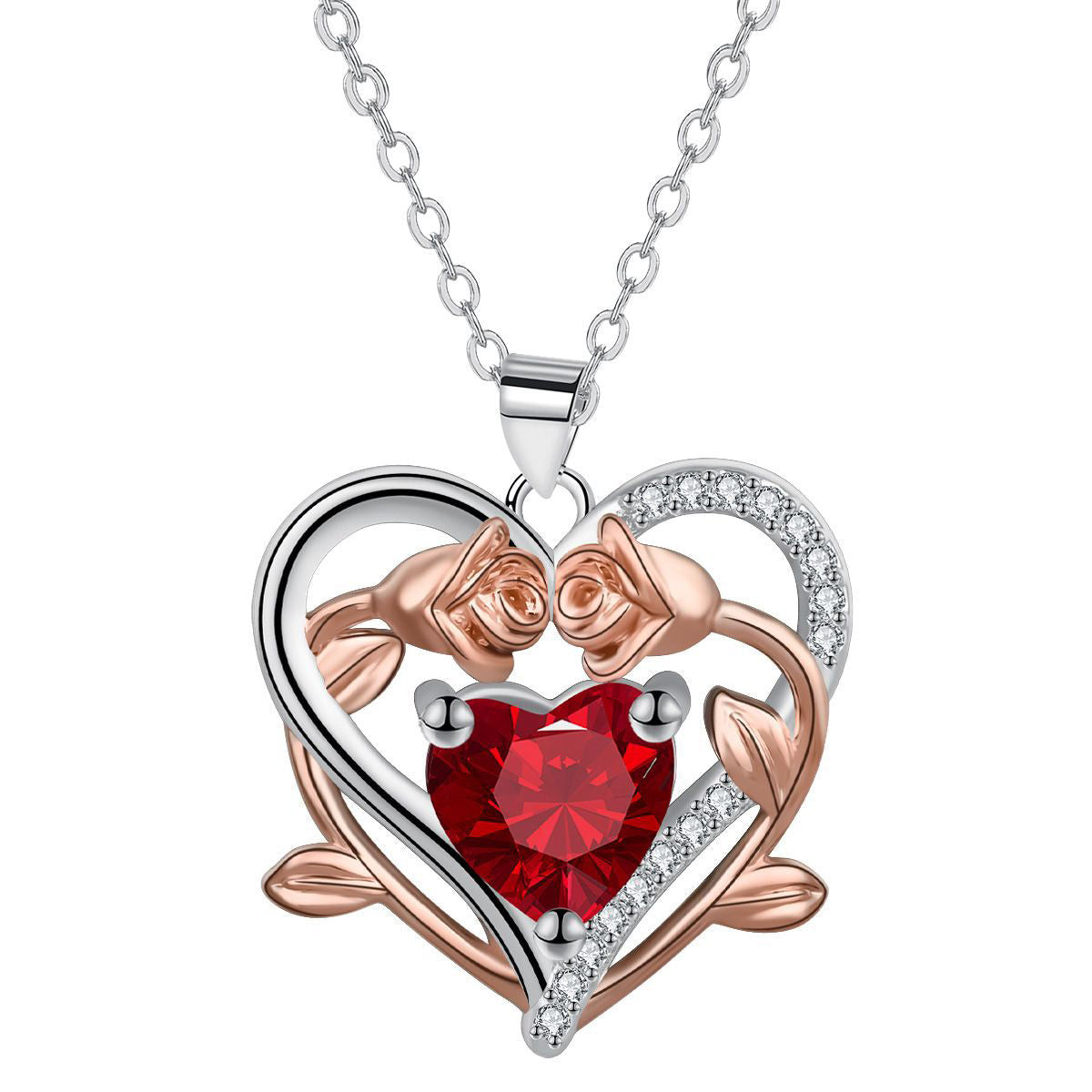 Copper With Silver/Rosegold Plated Heart Mom Pendant Necklace