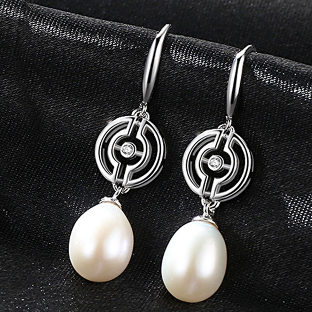 Pendientes de gancho con perla natural de plata de ley 925, joyería de moda, regalo para mujeres y niñas.
