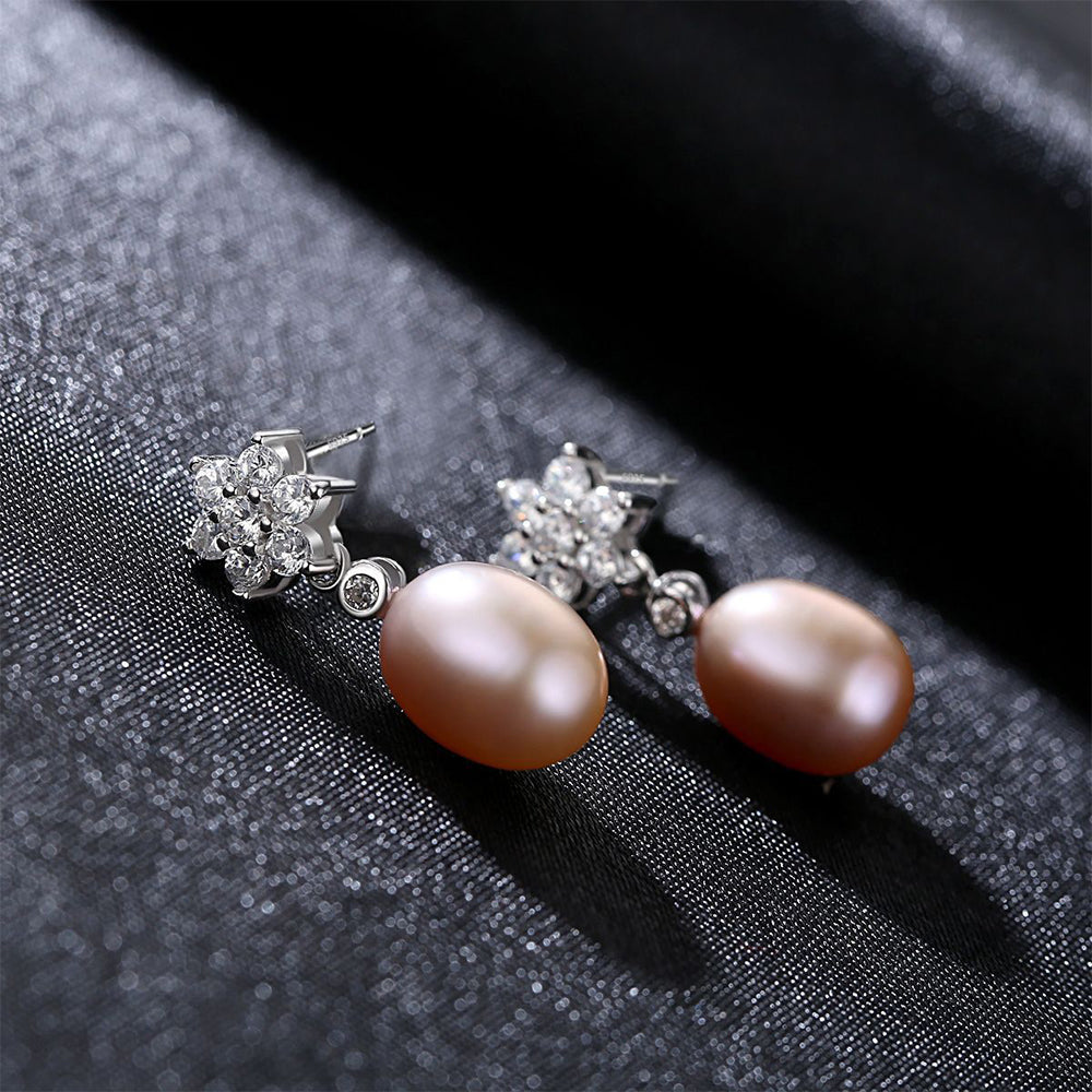 925 Sterling Silver Natural Pearl Drop Earrings Fashion Jewelry Gift for Women Girls