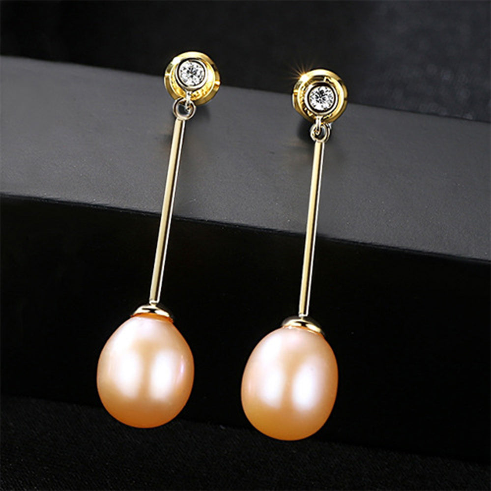925 Sterling Silver Natural Pearl Long Drop Earrings Fashion Jewelry Gift for Women Girls