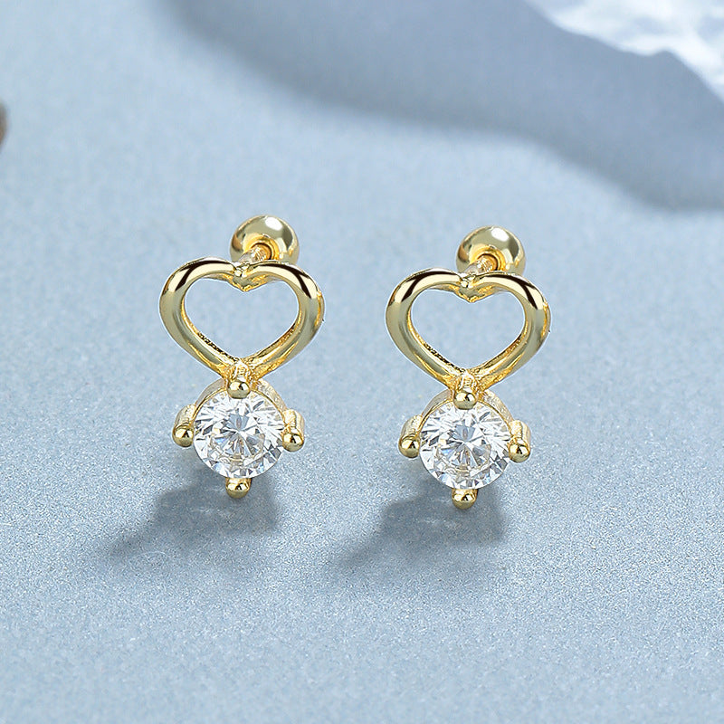 925 Sterling Silver Heart Screw Back Stud Earrings