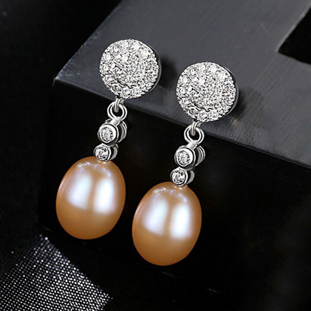 925 Sterling Silver Natural Pearl Drop Earrings Fashion Jewelry Gift for Women Girls