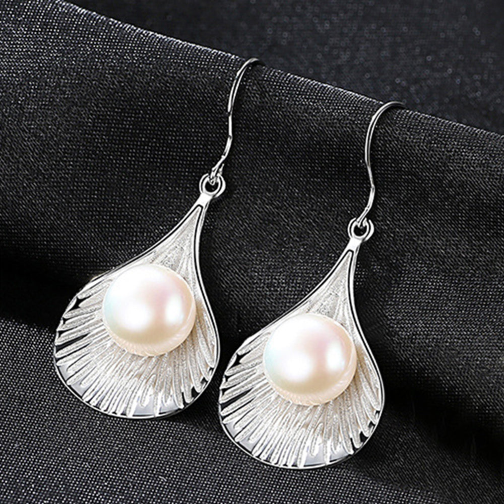 925 Sterling Silver Natural Pearl Drop Hook Earrings Fashion Jewelry Gift for Women Girls