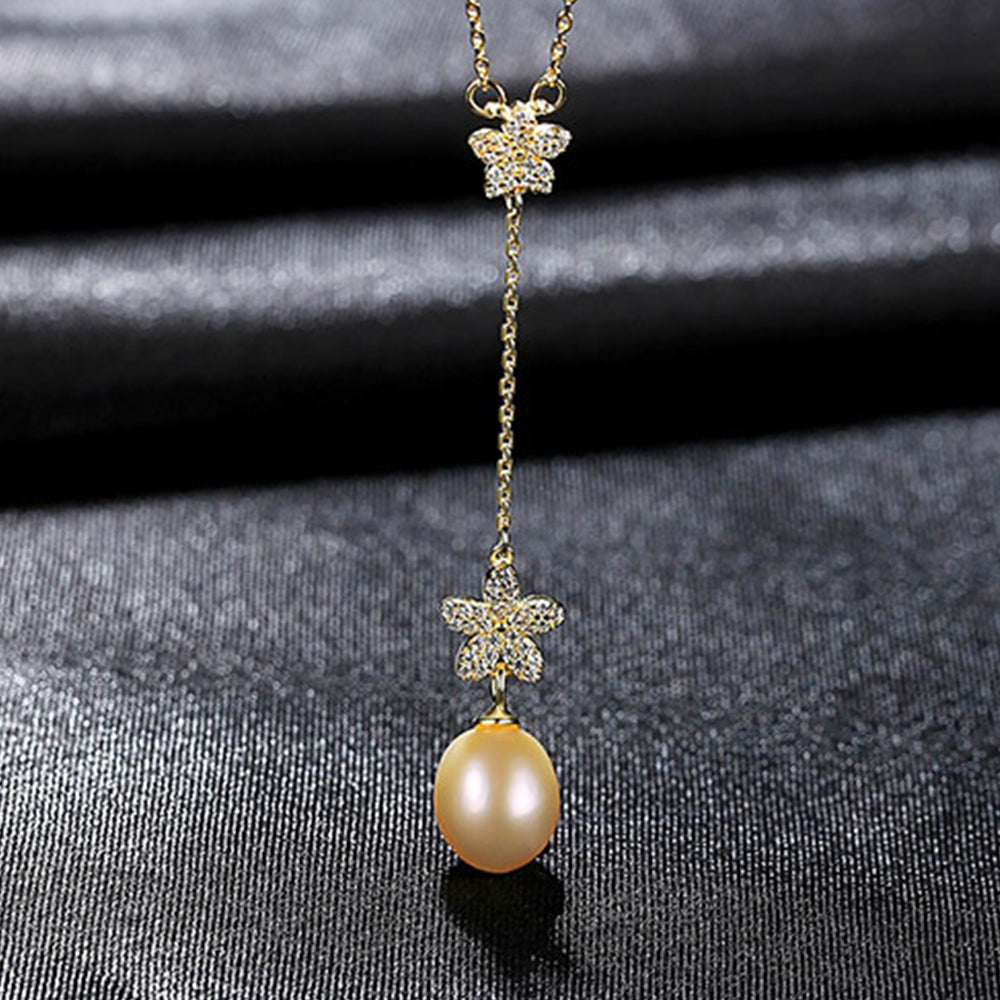 925 Sterling Silver Natural Pearl Drop Necklace Fashion Jewelry Gift for Women Girls