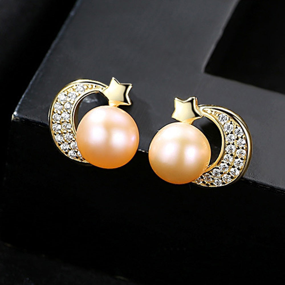 925 Sterling Silver Natural Pearl Stud Earrings Fashion Jewelry Gift for Women Girl