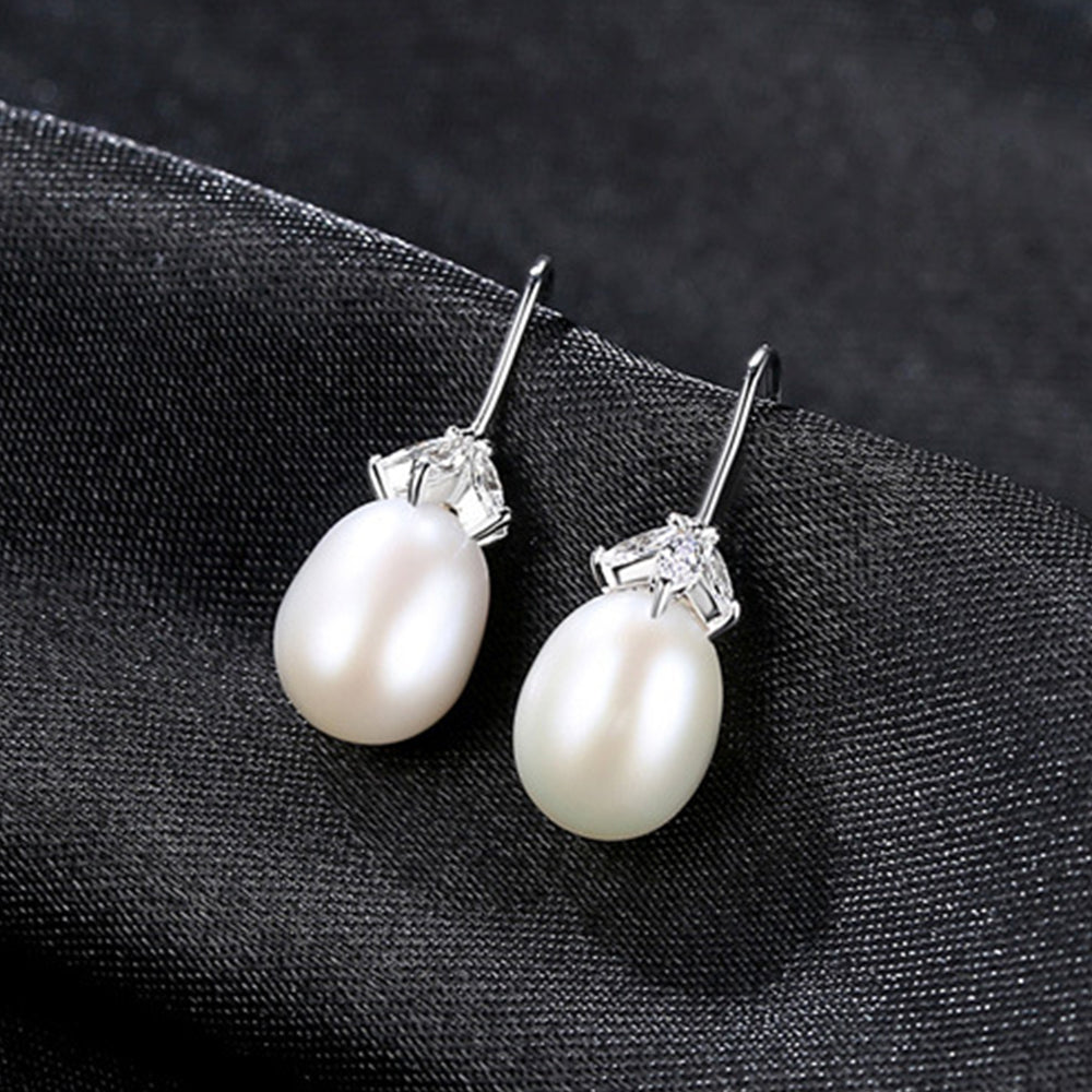 925 Sterling Silver Natural Pearl Drop Earrings Fashion Jewelry Gift for Women Girls