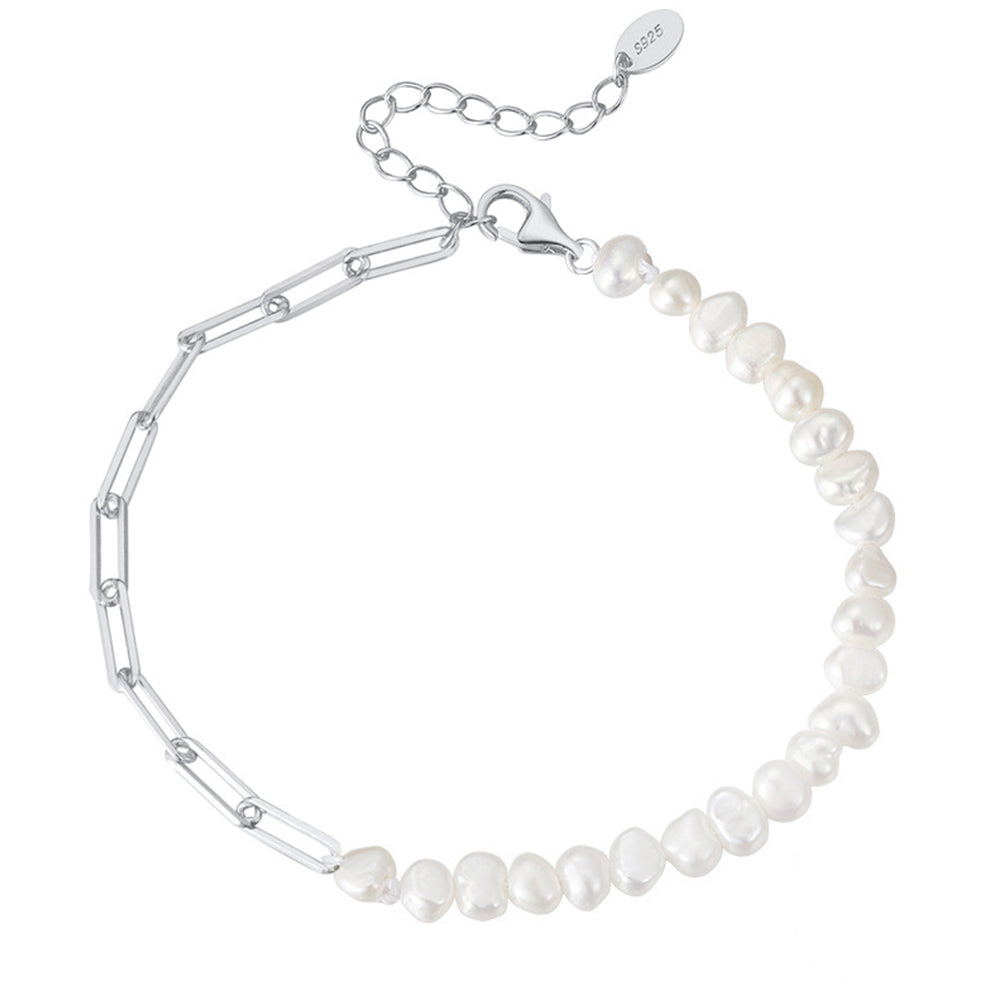 925 Sterling Silver Pearl Bracelet Fashion Jewelry Gift for Women Girls