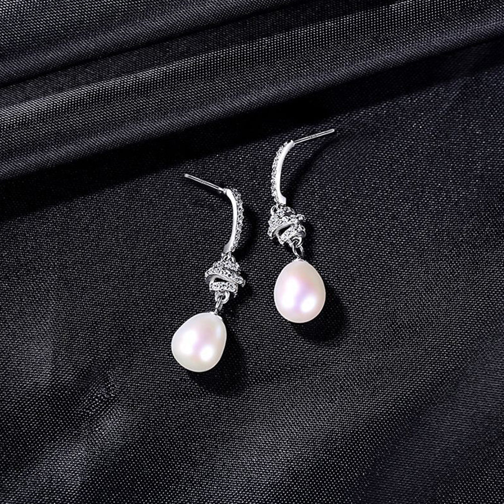 Pendientes colgantes de perla natural de plata de ley 925, joyería de moda, regalo para mujeres y niñas.