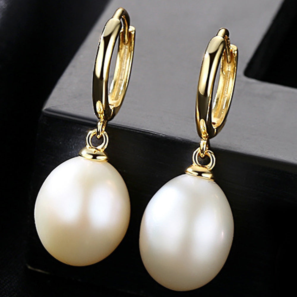 925 Sterling Silver Natural Pearl Drop Huggie Earrings Fashion Jewelry Gift for Women Girls