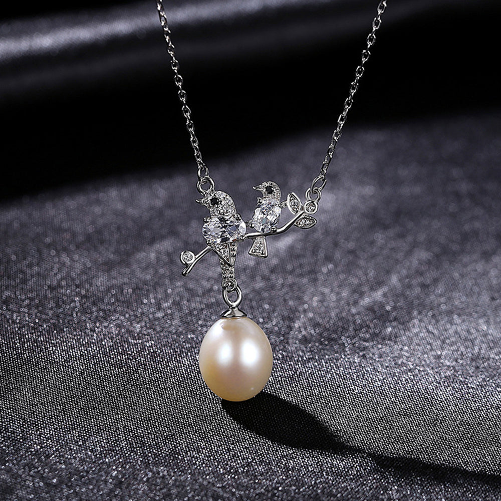925 Sterling Silver Natural Pearl Drop Necklace Fashion Jewelry Gift for Women Girls