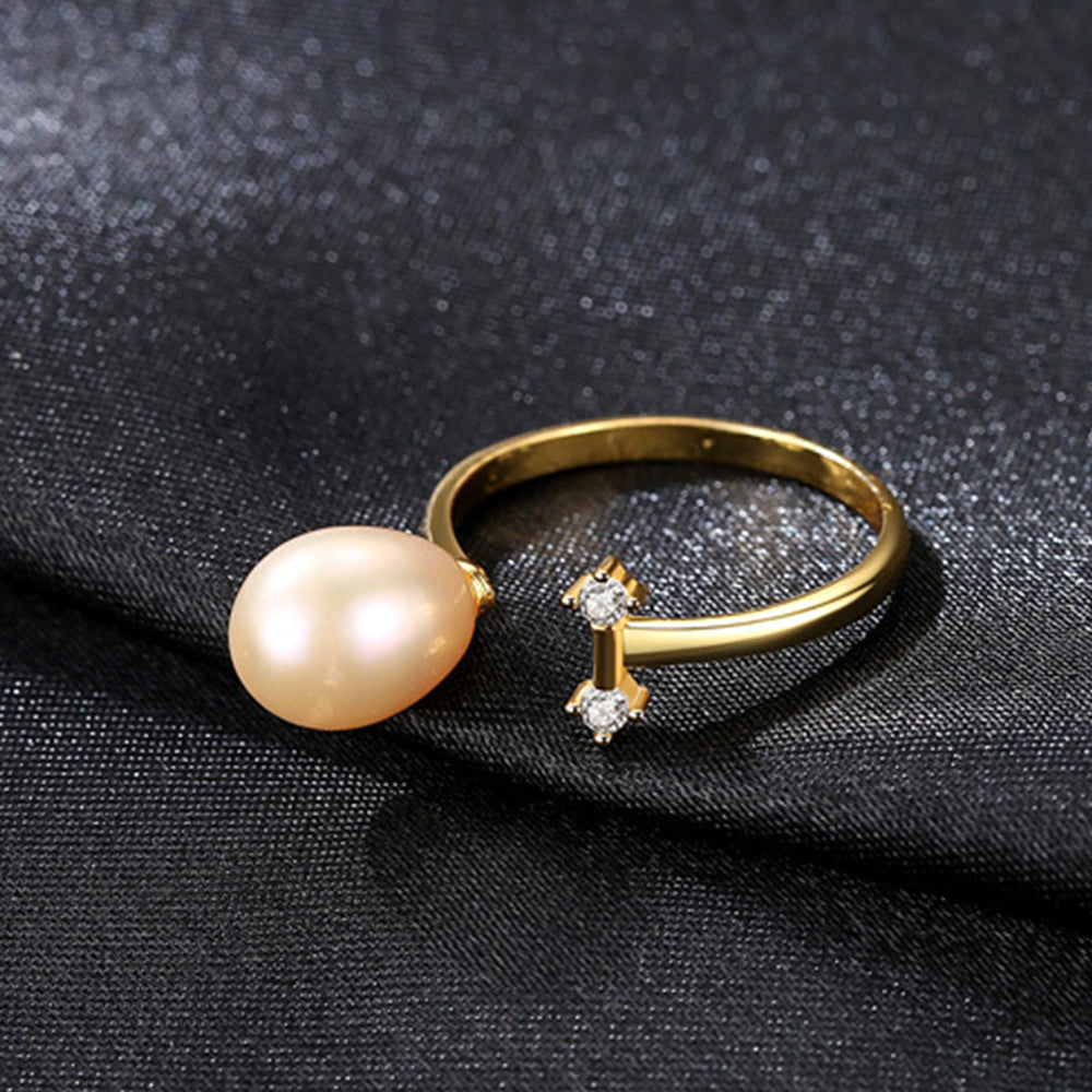 925 Sterling Silver Natural Pearl Ring Fashion Jewelry Gift for Women Girls