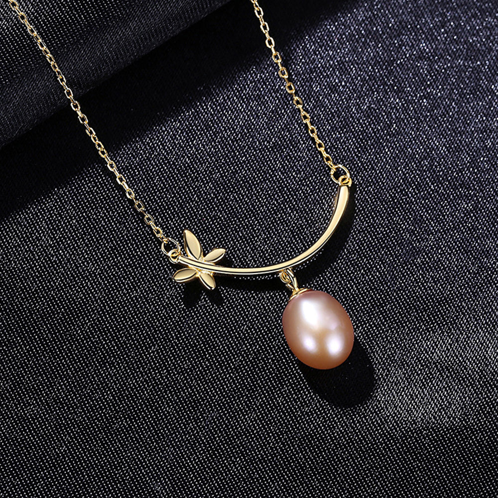 925 Sterling Silver Natural Pearl Drop Necklace Fashion Jewelry Gift for Women Girls