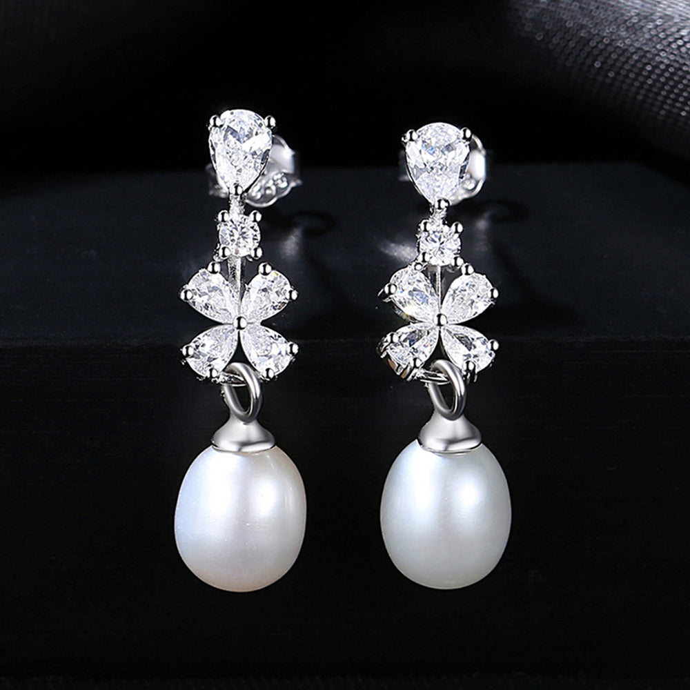 925 Sterling Silver Natural Pearl Drop Earrings Fashion Jewelry Gift for Women Girls
