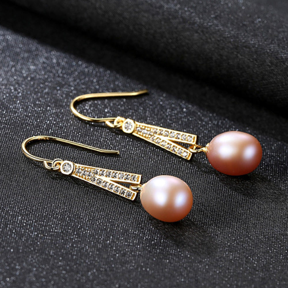 925 Sterling Silver Natural Pearl Drop Earrings Fashion Jewelry Gift for Women Girls