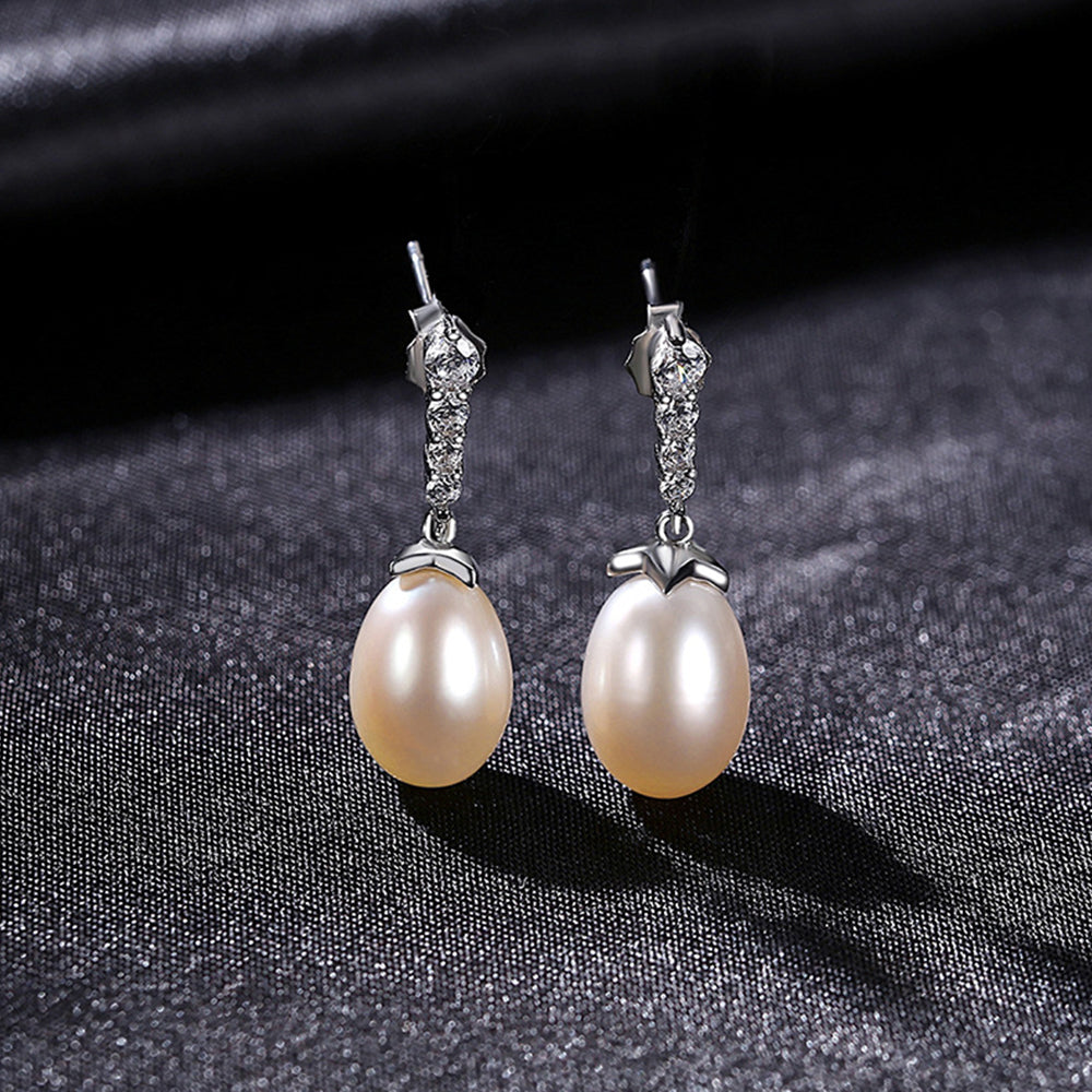 925 Sterling Silver Natural Pearl Drop Earrings Fashion Jewelry Gift for Women Girls