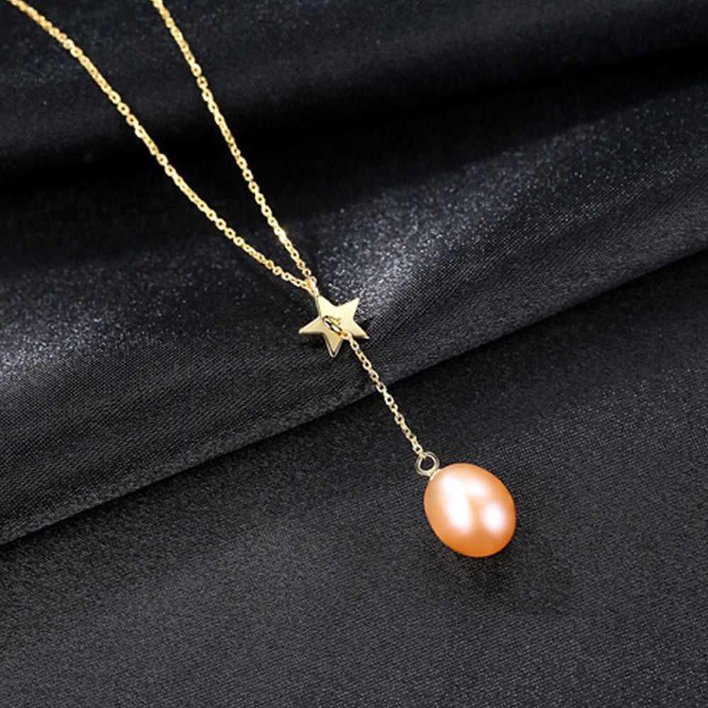 925 Sterling Silver Natural Pearl Drop Necklace Fashion Jewelry Gift for Women Girls