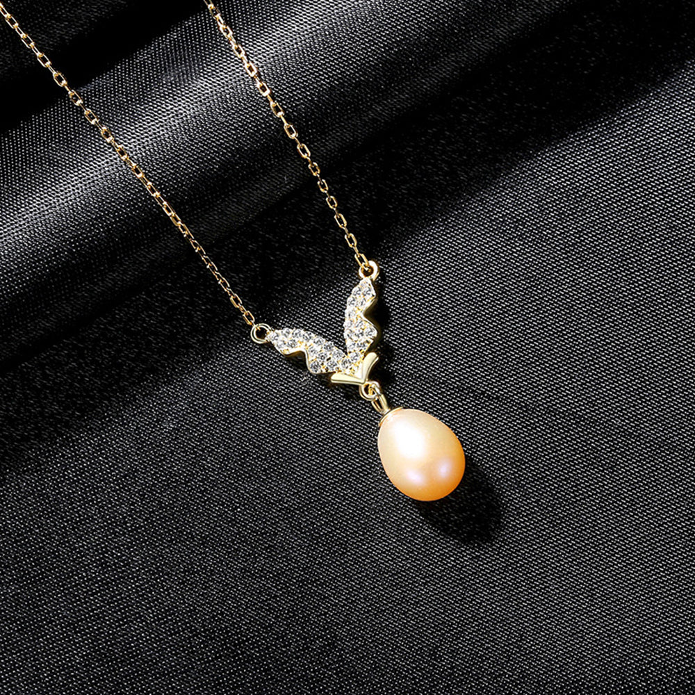 925 Sterling Silver Natural Pearl Drop Necklace Fashion Jewelry Gift for Women Girls