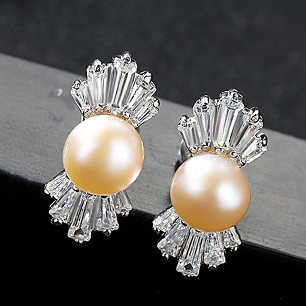 925 Sterling Silver Natural Pearl Stud Earrings Fashion Jewelry Gift for Women Girl