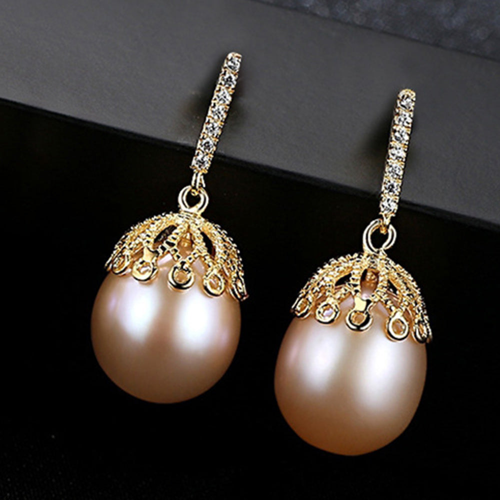 925 Sterling Silver Natural Pearl Drop Earrings Fashion Jewelry Gift for Women Girls
