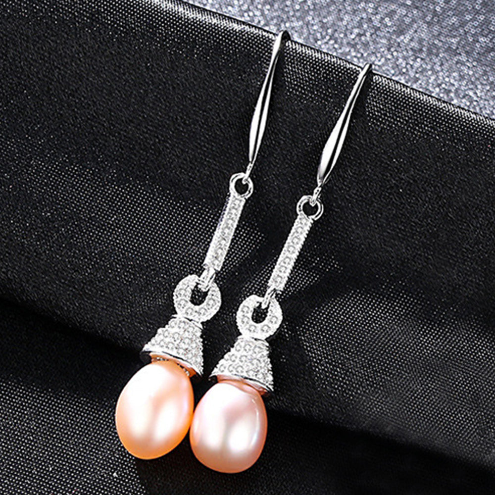 925 Sterling Silver Natural Pearl Drop Hook Earrings Fashion Jewelry Gift for Women Girls