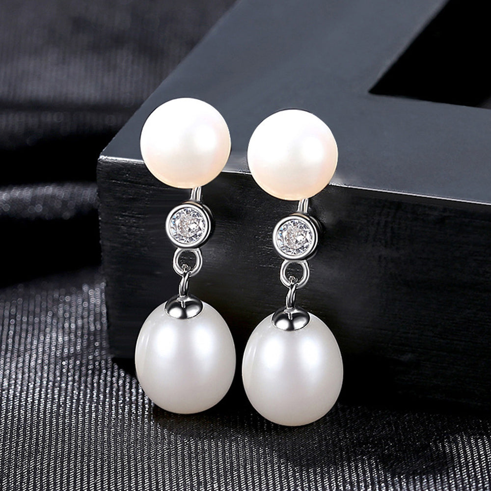 925 Sterling Silver Natural Pearl Drop Earrings Fashion Jewelry Gift for Women Girls