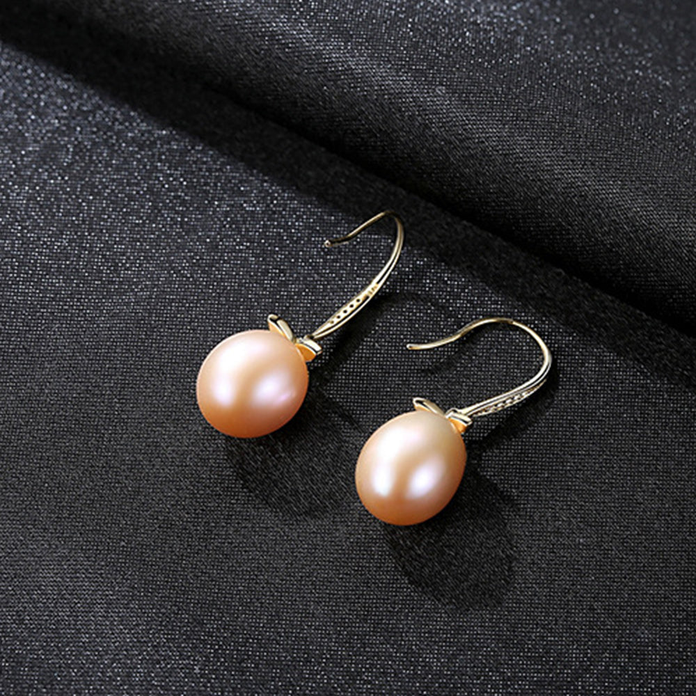 925 Sterling Silver Natural Pearl Drop Hook Earrings Fashion Jewelry Gift for Women Girls